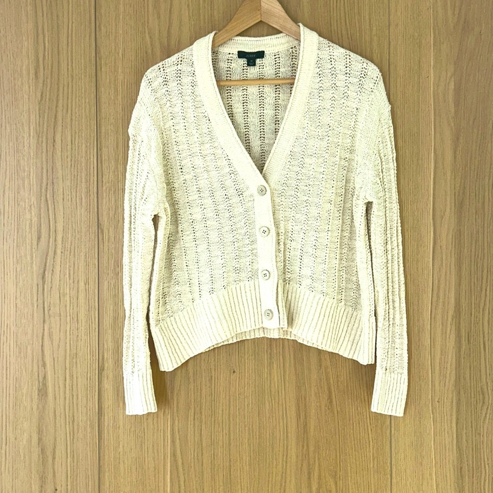 J Crew cream v neck cardigan